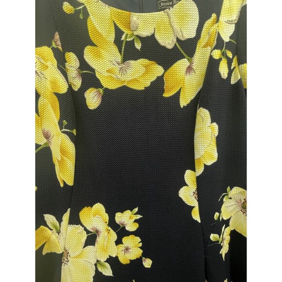 Jessica Howard Women's Plus Navy Blue Yellow Flowers A Line Dress Size 16 W - Picture 10 of 12